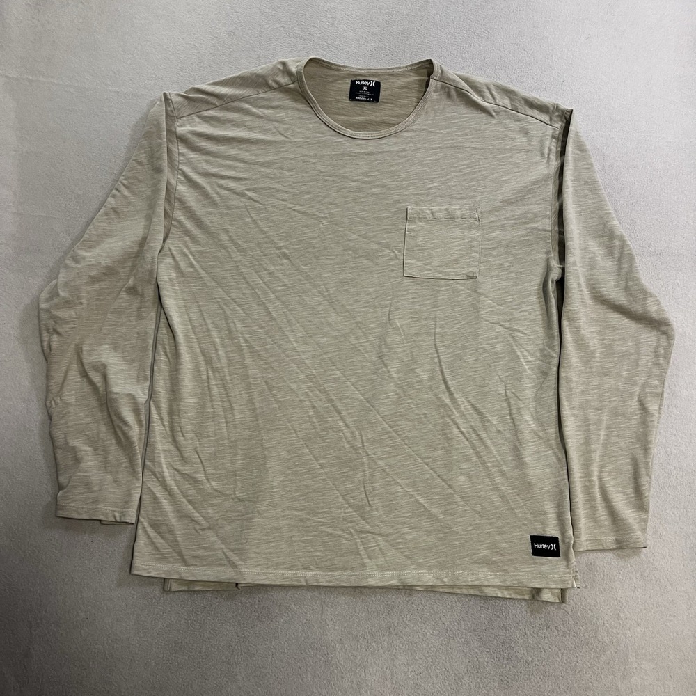 Hurley x Nike Dri-FIT Long Sleeve Shirt Men's Size XL Beige Front Pocket Stretch